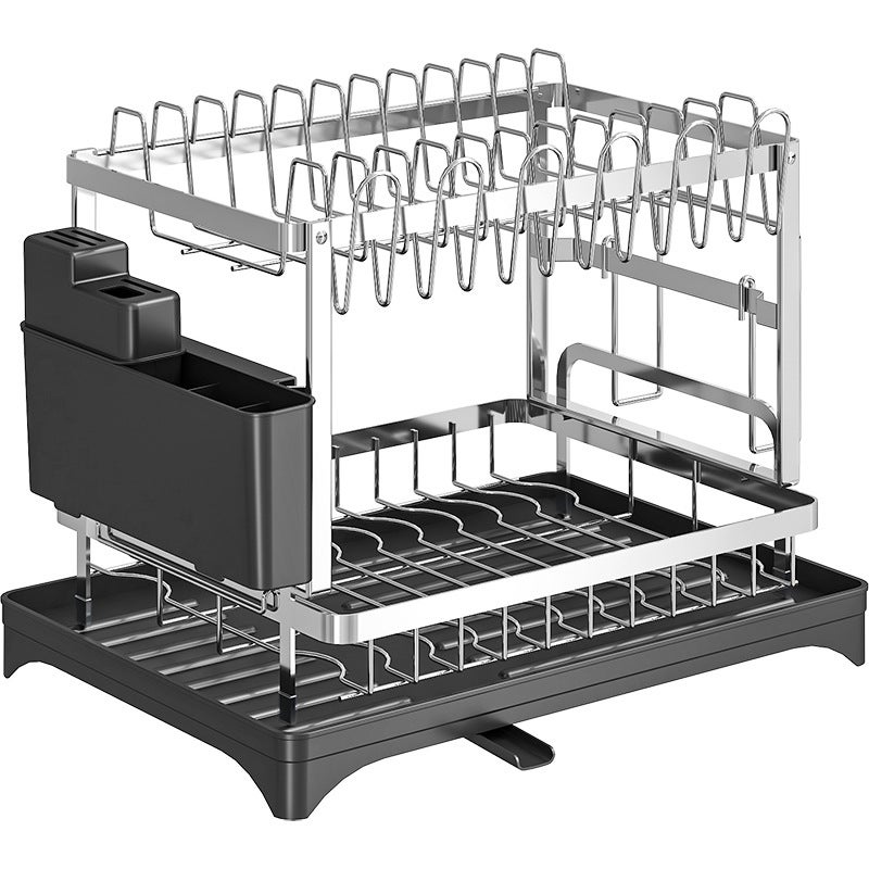 DONG Cheng Premium Stainless Steel 2-Tier Dish Drying Rack - Rust-Proof Double Layer Kitchen Counter Organizer with Cutlery Holder, Sturdy Heavy-Duty Storage for Plates Bowls &  Utensils - Image 5