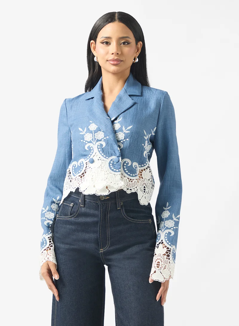 ELLA Cropped Blazer With Lace Trims