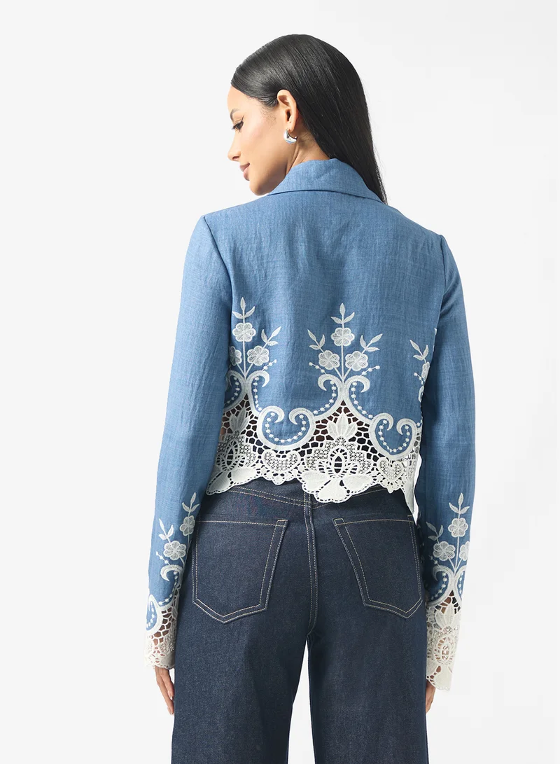 ELLA Cropped Blazer With Lace Trims