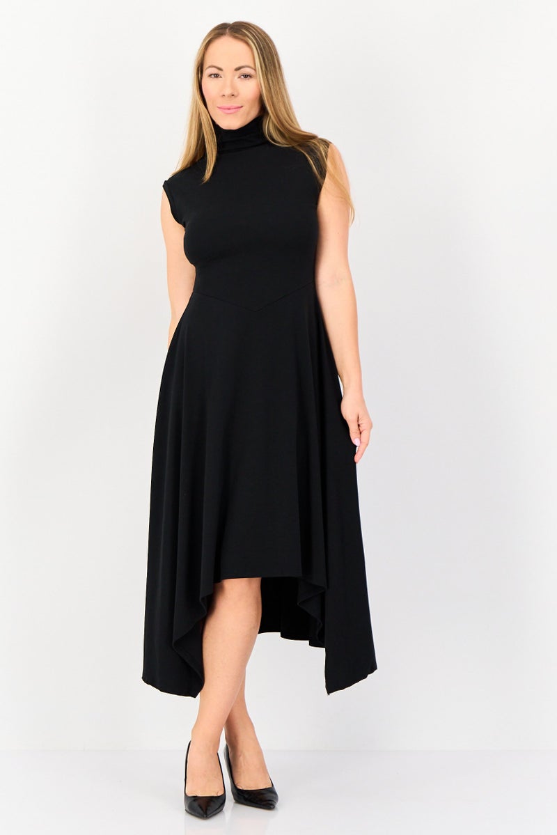 bebe Women Solid Midi Dress, Black  - Image 1