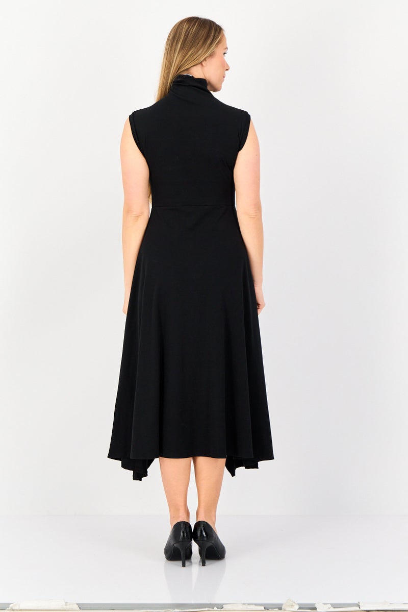 bebe Women Solid Midi Dress, Black  - Image 4
