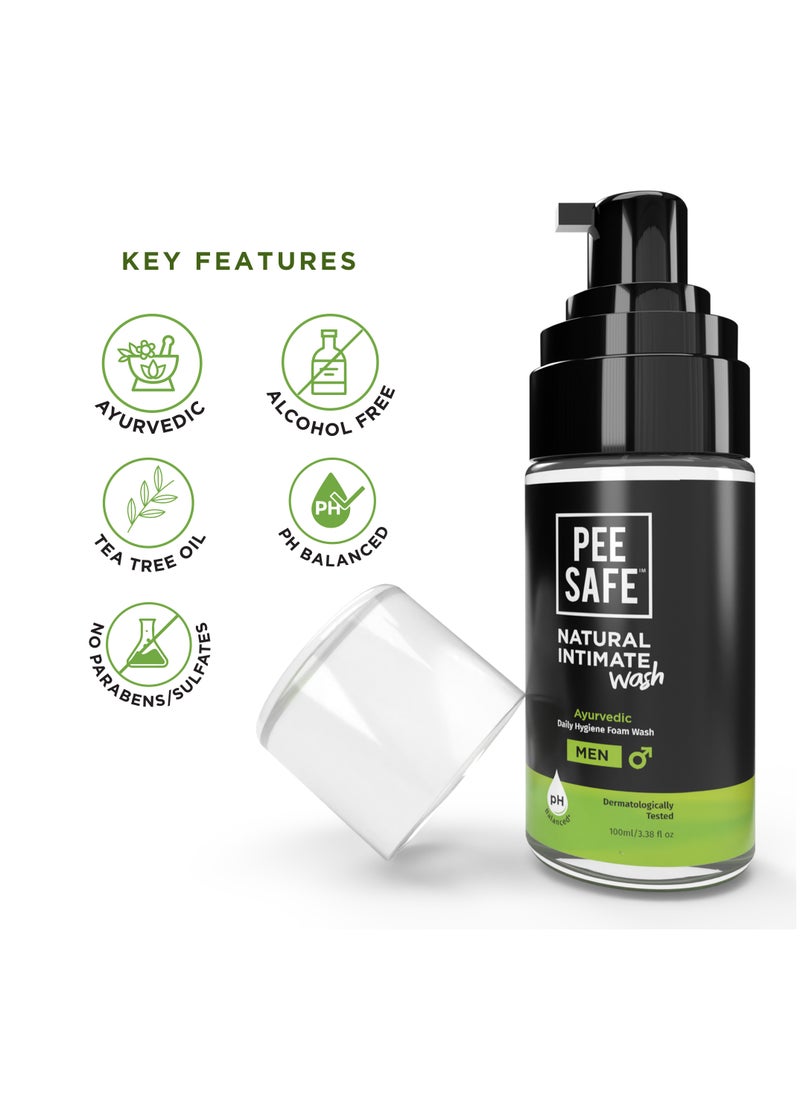 PEESAFE - PeeSafe Natural Daily Intimate wash for men with Ayurveda Extracts, Tea Tree essential oil, Antibacterial & Antifungal, Relieves Itching & Irritation, Dermatologically Tested, 100ml - Image 1