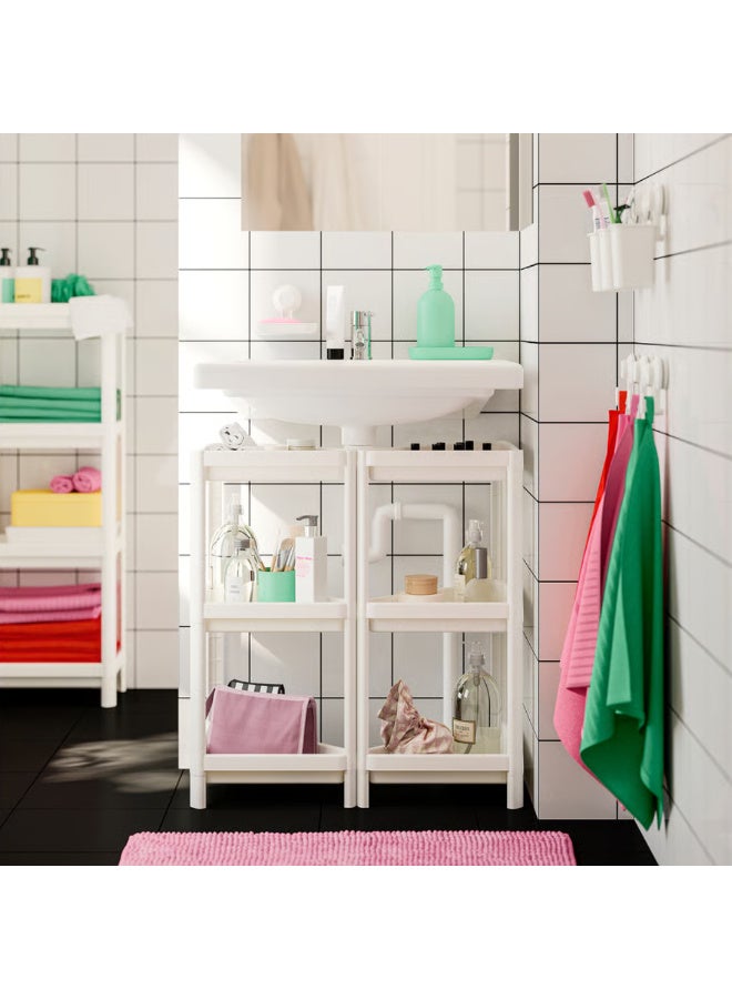 3-Tier Corner Shower Shelf Unit, White Plastic Bathroom Storage Organizer Rack for Shampoo, Soap and Toiletries - Image 2