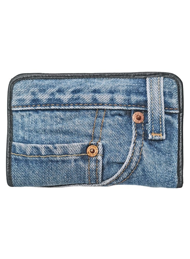 Bijoux De Ja Upcycling Blue Denim Bifold Money Zip Coin Card Holder Organizer Compact Wallet For Women - Image 1