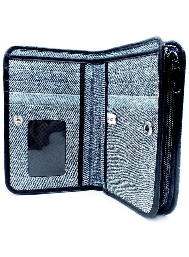Bijoux De Ja Upcycling Blue Denim Bifold Money Zip Coin Card Holder Organizer Compact Wallet For Women - Image 3