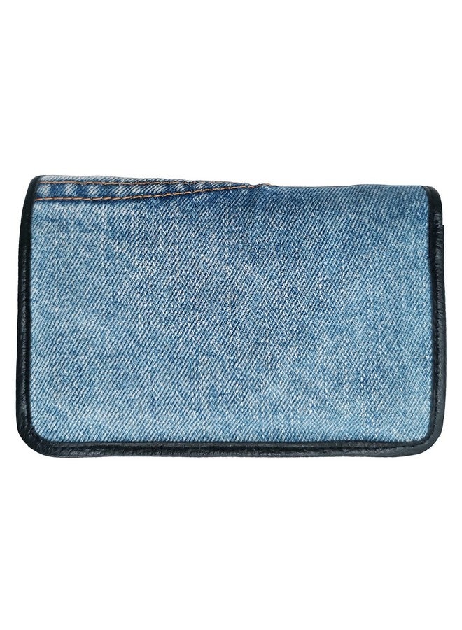 Bijoux De Ja Upcycling Blue Denim Bifold Money Zip Coin Card Holder Organizer Compact Wallet For Women - Image 2