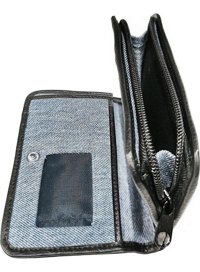 Bijoux De Ja Upcycling Blue Denim Bifold Money Zip Coin Card Holder Organizer Compact Wallet For Women - Image 4