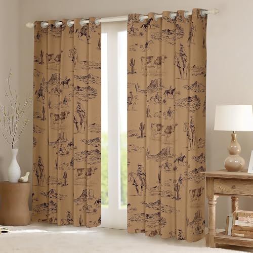 Feelyou Kids Wild West Cowboy Curtains for Bedroom Living Room 2 Panels 38 x 54 Inch Western Decor Darkening Dreapes Boys Girls Teens Decor Rodeo Cowboy Style Blackout Curtains Brown Window Treatments - Image 3
