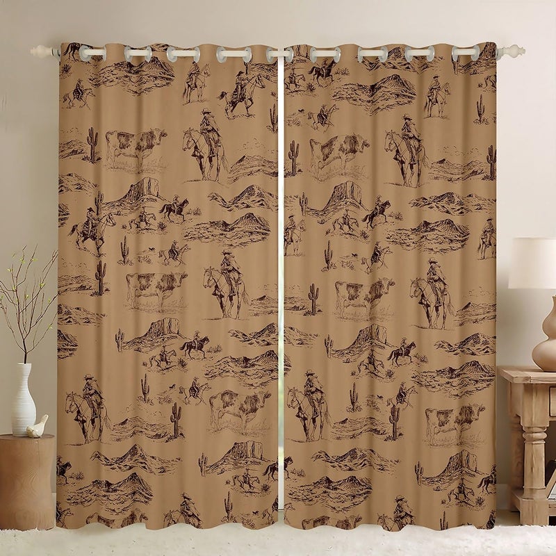 Feelyou Kids Wild West Cowboy Curtains for Bedroom Living Room 2 Panels 38 x 54 Inch Western Decor Darkening Dreapes Boys Girls Teens Decor Rodeo Cowboy Style Blackout Curtains Brown Window Treatments - Image 2