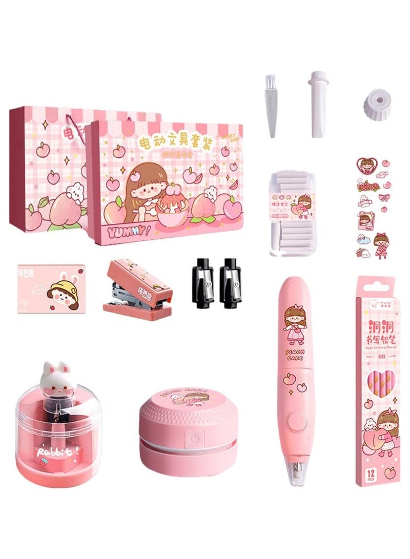 Stationery gift set electric pencil sharpener + electric eraser + eraser refill + desktop vacuum stationery set for school children - Image 1