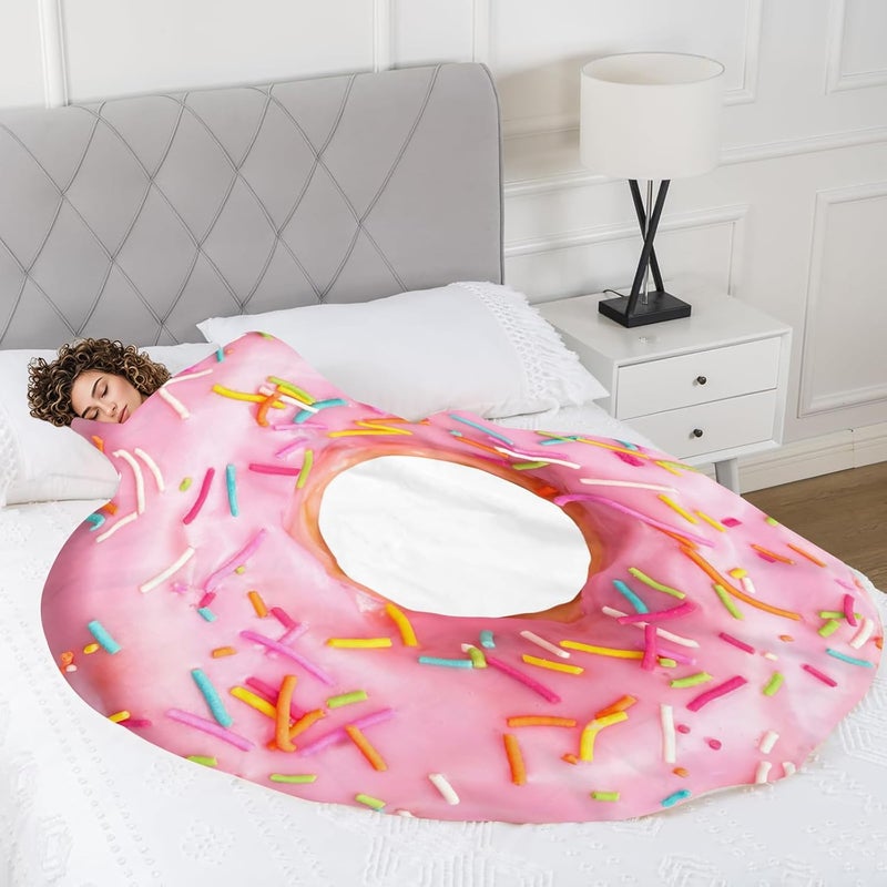 Abaysto Donuts Blanket for Girls Cute Pink Donuts Throw Blanket Novelty Realistic Food Blankets for Couch, Sofa for Kids Child Donuts Gifts 120CM - Image 3