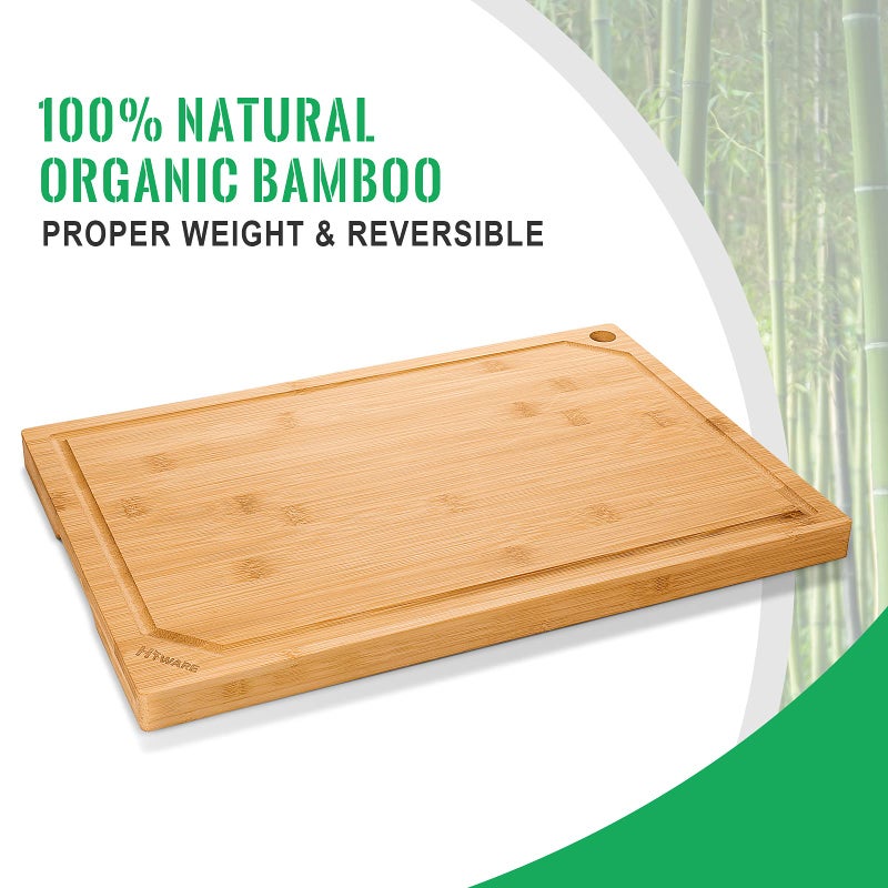 Hiware Bamboo Cutting Board for Kitchen, Heavy Duty Wood Cutting Board with Juice Groove, 100% Organic Bamboo, Pre Oiled, 15" x 10" - Image 3