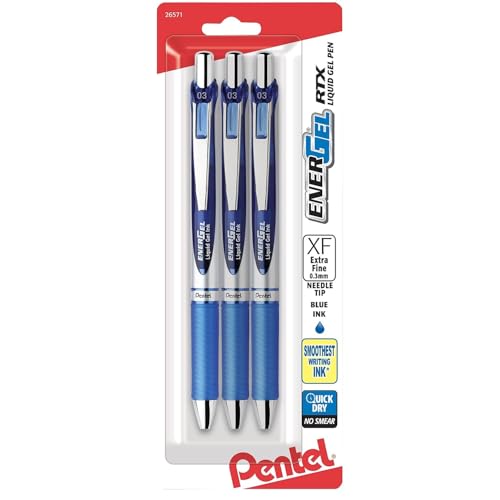 Pentel قلم جل سائل قابل للسحب من بنتل إينرجل، (0.3 مم)، طرف إبرة، خط رفيع جداً، حبر أزرق، عبوة من 3 (BLN73BP3C) - Image 1