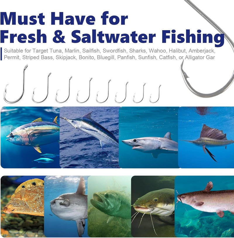 UCEC Circle Hooks Fishing Hooks 2X Strong Offset Circle Hooks Saltwater Black High Carbon Steel Octopus Catfish Fishing Hooks Fishing Gear Tackle 150pcs/ 240pcs - Size:#1 1/0 2/0 3/0 4/0 5/0 6/0 8/0 - Image 3