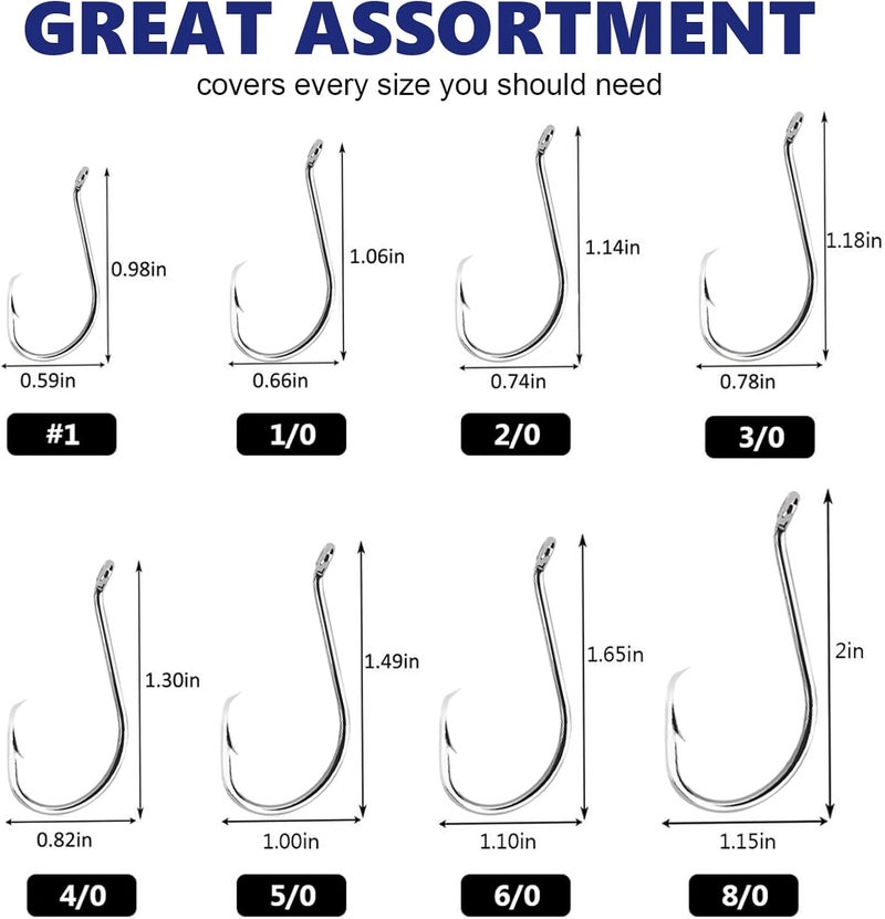 UCEC Circle Hooks Fishing Hooks 2X Strong Offset Circle Hooks Saltwater Black High Carbon Steel Octopus Catfish Fishing Hooks Fishing Gear Tackle 150pcs/ 240pcs - Size:#1 1/0 2/0 3/0 4/0 5/0 6/0 8/0 - Image 5