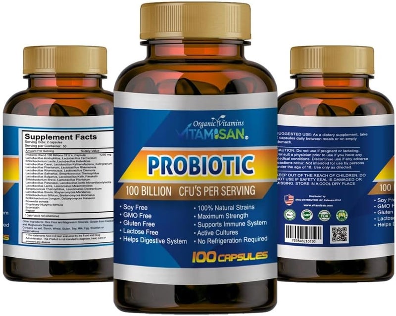 Vitamisan Probiotics for Women Probiotics for Men and Adults Natural Shelf Stable Probiotic Probiotic Supplement with Organic Prebiotic Acidophilus Probiotic 100 caps - Image 5