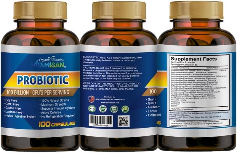 Vitamisan Probiotics for Women Probiotics for Men and Adults Natural Shelf Stable Probiotic Probiotic Supplement with Organic Prebiotic Acidophilus Probiotic 100 caps - Image 2