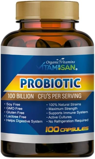 Vitamisan Probiotics for Women Probiotics for Men and Adults Natural Shelf Stable Probiotic Probiotic Supplement with Organic Prebiotic Acidophilus Probiotic 100 caps - Image 1