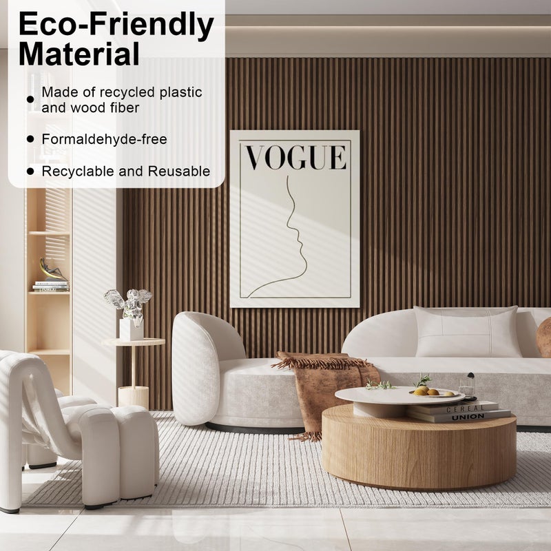 IMXPW 8-Pack WPC Slat Wall Panels - 3D Wall Panels, Water-Proof and Easy Installation, Accent Slat Wall Paneling for Living Room, Office,Walnut, 96 x 6.6 Inch - Image 2
