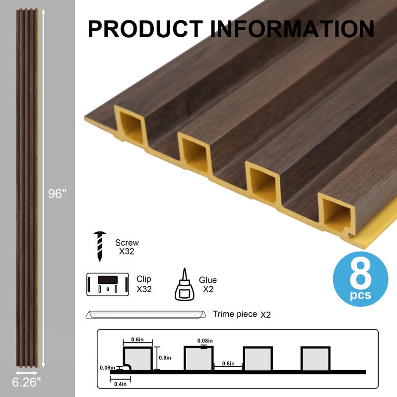 IMXPW 8-Pack WPC Slat Wall Panels - 3D Wall Panels, Water-Proof and Easy Installation, Accent Slat Wall Paneling for Living Room, Office,Walnut, 96 x 6.6 Inch - Image 3
