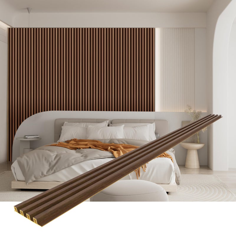 IMXPW 8-Pack WPC Slat Wall Panels - 3D Wall Panels, Water-Proof and Easy Installation, Accent Slat Wall Paneling for Living Room, Office,Walnut, 96 x 6.6 Inch - Image 1