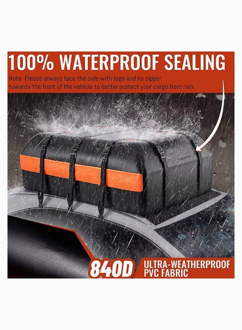 Sharpdo Car Rooftop Cargo Carrier Bag Car Organizer Travel Bag 15 Cubic Feet 52*40*18cm Black Orange - Image 4