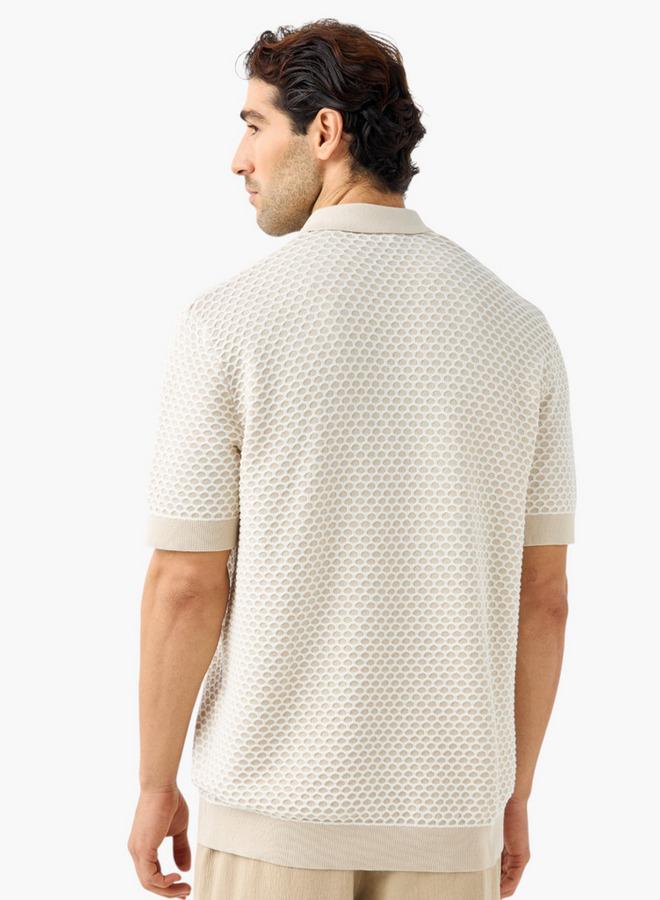 ايكونيك تيشيرت بولو بارز الملمس بأكمام قصيرة من آيكونيك - Image 3