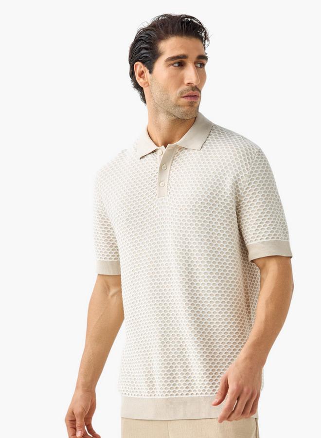 ايكونيك تيشيرت بولو بارز الملمس بأكمام قصيرة من آيكونيك - Image 1