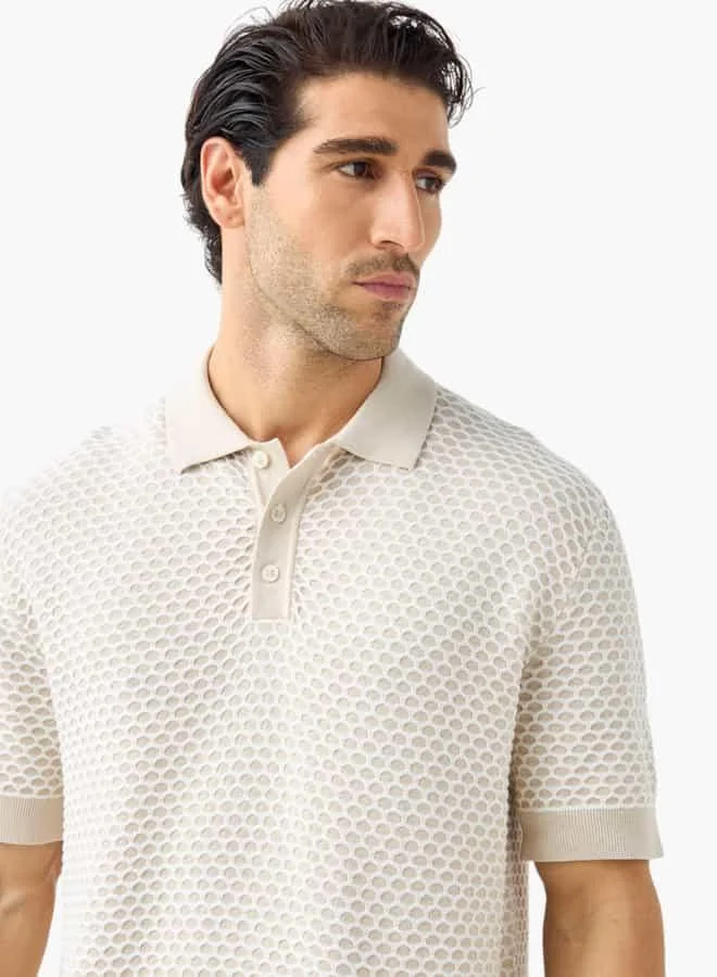 Iconic Iconic Textured Polo T-shirt with Short Sleeves