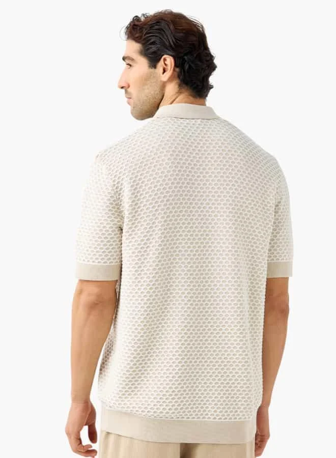 Iconic Iconic Textured Polo T-shirt with Short Sleeves