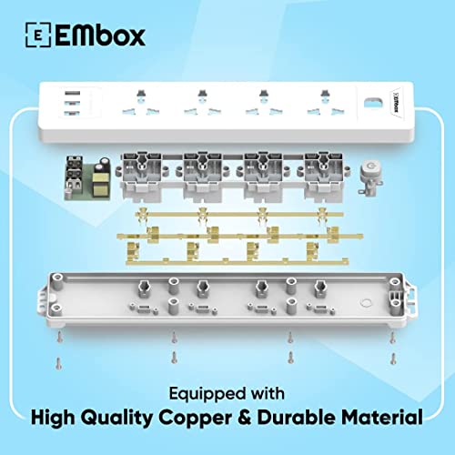Embox 5 Meter Extension Board with USB | Extension Board with Switches 4 Universal Sockets 6A Spike Guard | LED Indicator 2500W Extension Cord - Image 5