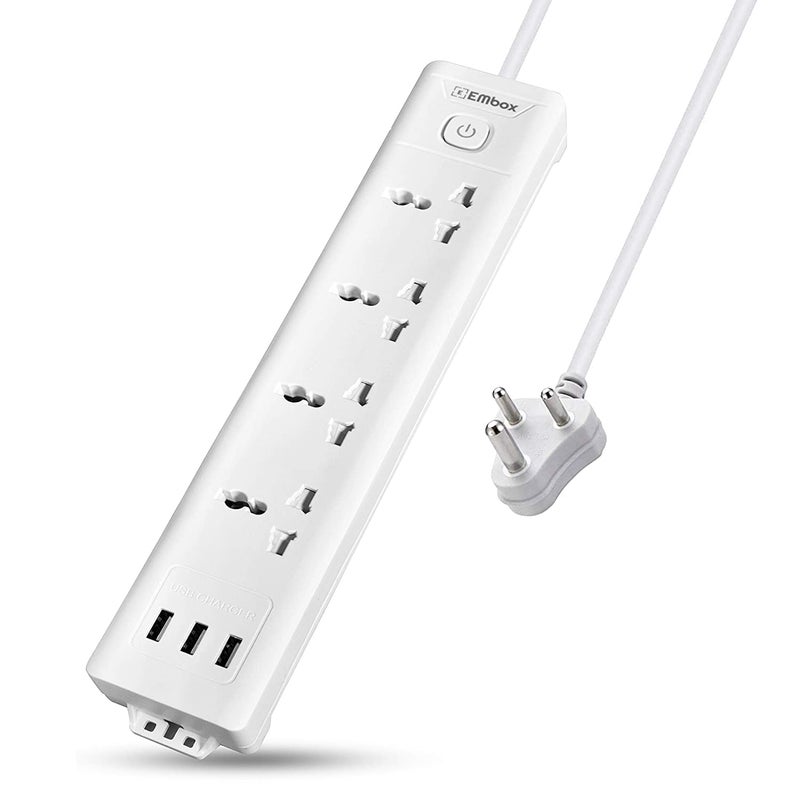 Embox 5 Meter Extension Board with USB | Extension Board with Switches 4 Universal Sockets 6A Spike Guard | LED Indicator 2500W Extension Cord - Image 1