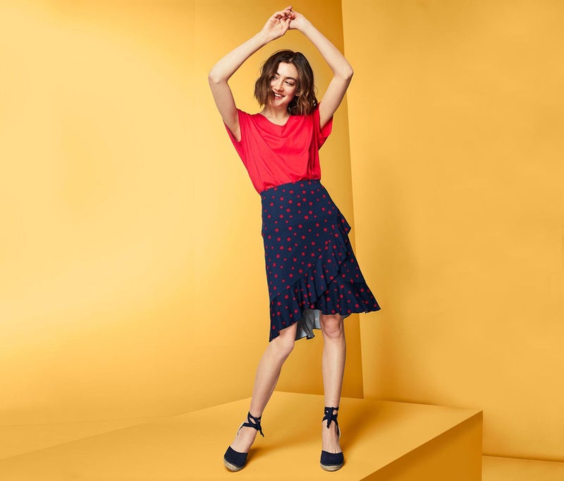 Tchibo تنورة ميدي ملفوفة بنقاط البولكا للنساء، كحلي - Image 1