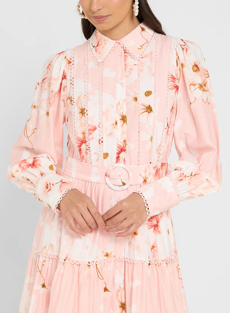 YAS Floral Belted Dress