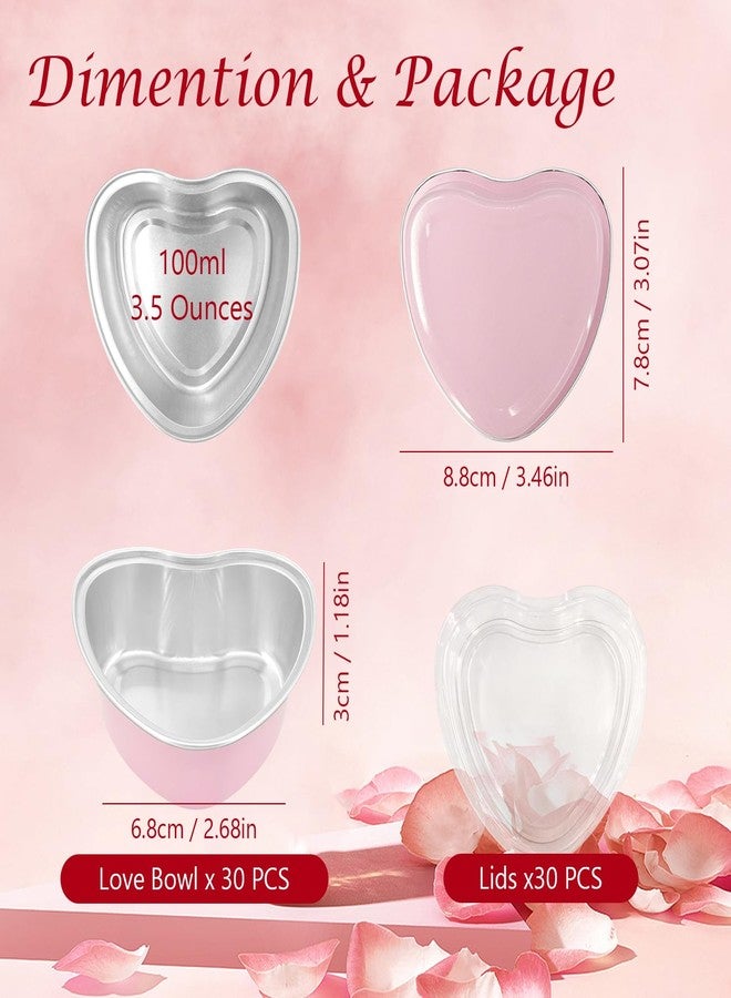 EQUNROY 30 Pcs Heart Shaped Cake Pans with Lids, Mini Pink Aluminum Foil Baking Tins 3.4 Oz, Disposable Cupcake Containers for Valentine's Day, Mother's Day, Wedding, Party (100ml/3.4OZ) - Image 2