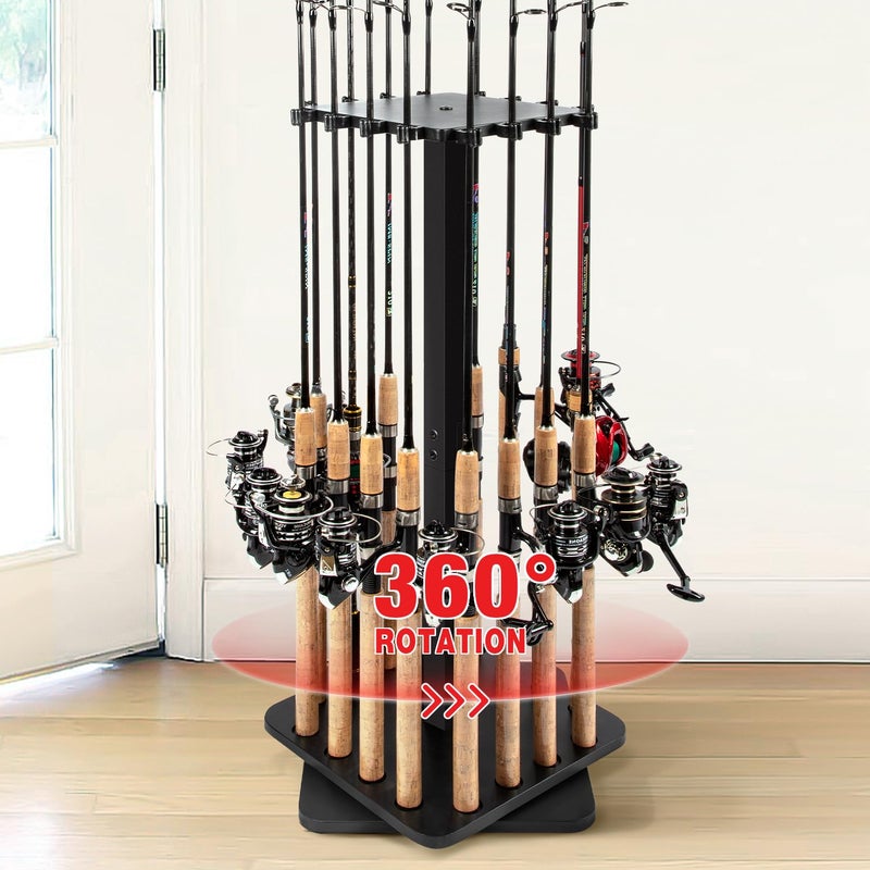 Ghosthorn Fishing Rod Holders for Garage 360 Degree Rotating Fishing Pole Rack, Floor Stand Holds up to 16 Rods Wood Fishing Gear Equipment Storage Organizer, Fishing Gifts for Men Women - Image 1