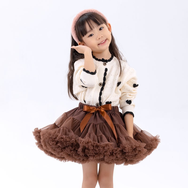 Burgundy Puffy Tutu Princess Skirt Kids Coffee 