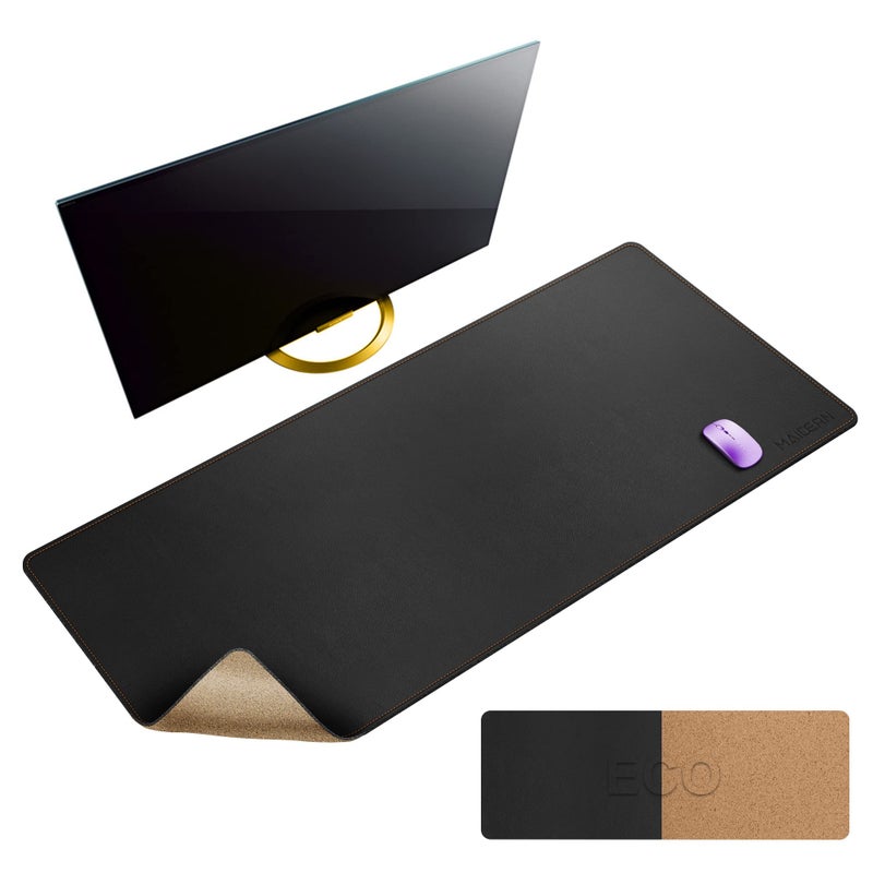 MAIDERN 47.2" x 23.6" XXL Cork & Leather Desk Mat, Reversible Full Desk Mouse Pad Protector (Black) - Image 1