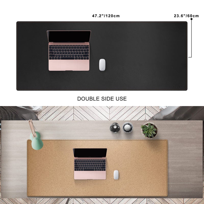 MAIDERN 47.2" x 23.6" XXL Cork & Leather Desk Mat, Reversible Full Desk Mouse Pad Protector (Black) - Image 2