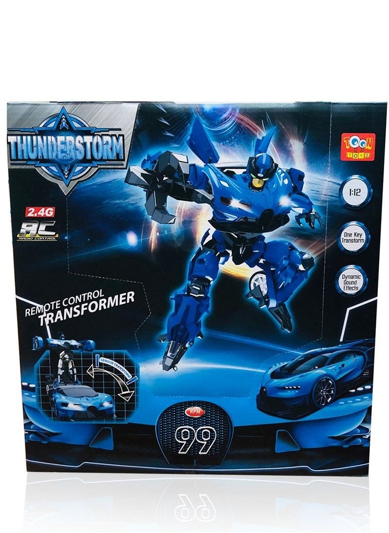 TOON TOYZ - 1:12 Scale Transforming RC Car - Remote Control Transformer Robot Toy with 360° Rotation, LED Lights, Dynamic Sound Effects, Gesture Induction, and Dancing Action - BLUE - Image 1