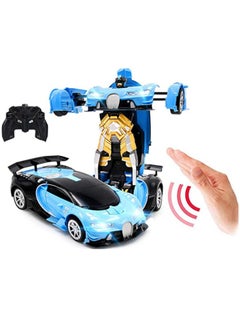 1:12 Scale Transforming RC Car - Remote Control Transformer Robot Toy with 360° Rotation, LED Lights, Dynamic Sound Effects, Gesture Induction, and Dancing Action - BLUE