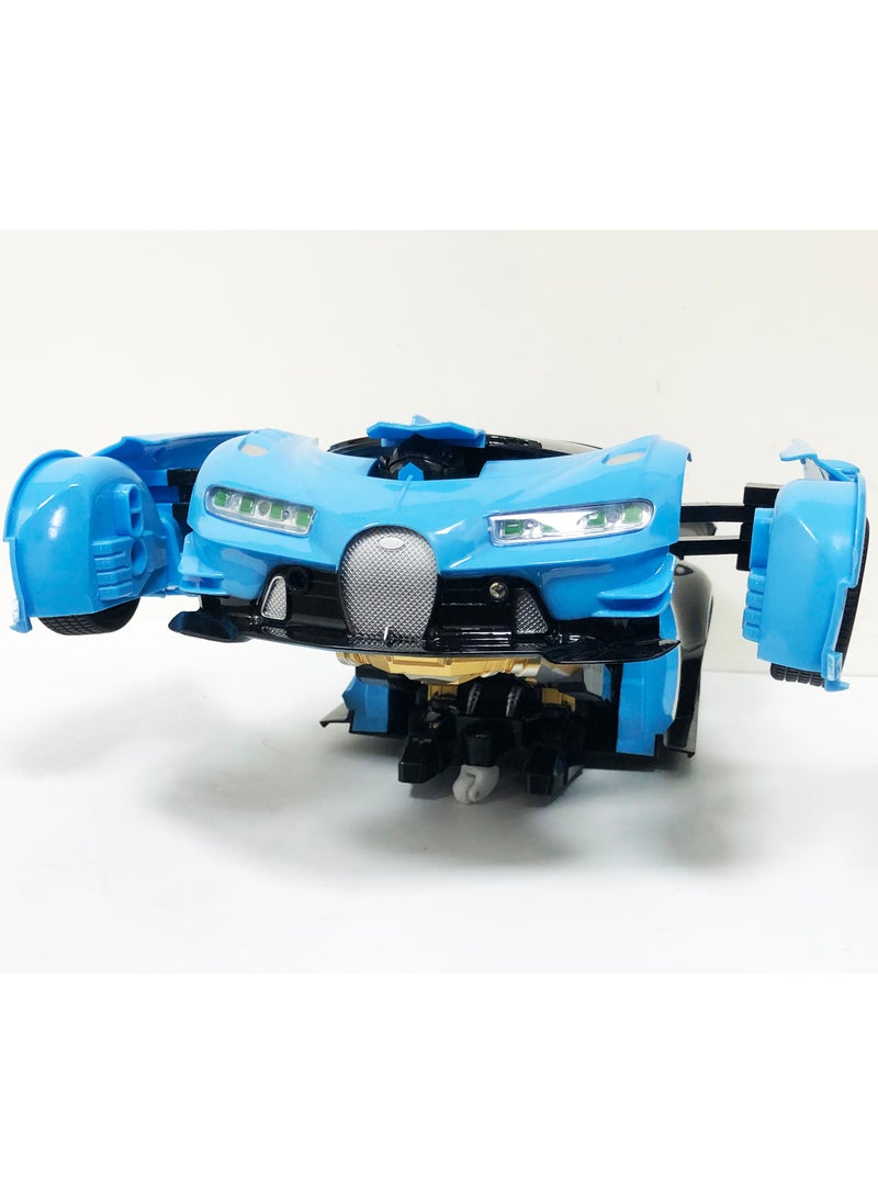 TOON TOYZ - 1:12 Scale Transforming RC Car - Remote Control Transformer Robot Toy with 360° Rotation, LED Lights, Dynamic Sound Effects, Gesture Induction, and Dancing Action - BLUE - Image 1
