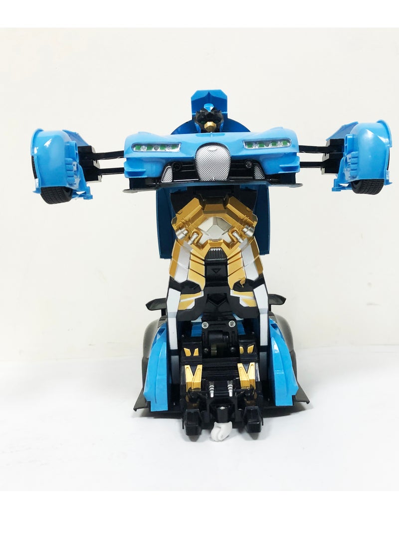 TOON TOYZ - 1:12 Scale Transforming RC Car - Remote Control Transformer Robot Toy with 360° Rotation, LED Lights, Dynamic Sound Effects, Gesture Induction, and Dancing Action - BLUE - Image 1