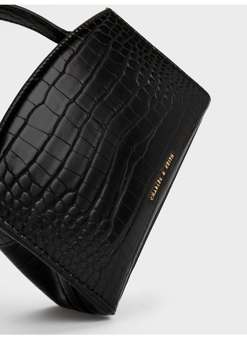 Charles & Keith CHARLES & KEITH Aubrielle Croc-Effect Top Handle Bag & Crossbody Bag for Women - Black  - Image 5