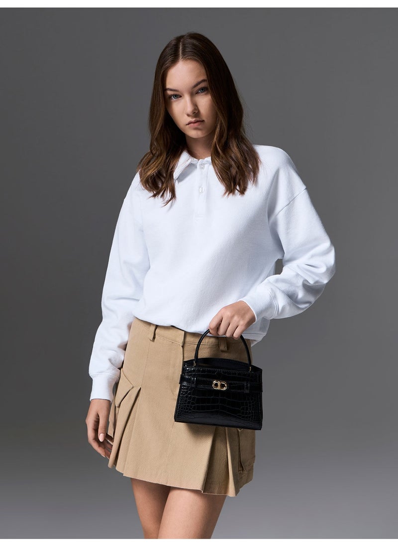 Charles & Keith CHARLES & KEITH Aubrielle Croc-Effect Top Handle Bag & Crossbody Bag for Women - Black  - Image 3