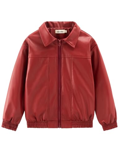 Noomelfish Girls Faux Leather Jackets Kids Motorcycle Bomber Coats Fall Outfits Winter Clothes Wine Red Size 78 Years - Image 3