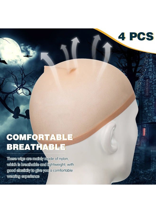 Hanaive 8 Pcs Halloween Bald Head Cap Party Costume Include 4 Makeup Latex Bald Caps and 4 Hair Wig Caps for Adults Women Men(Multi Style) - Image 5