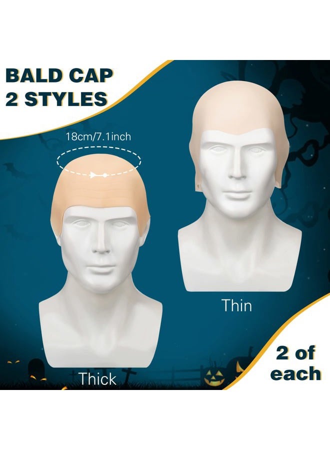 Hanaive 8 Pcs Halloween Bald Head Cap Party Costume Include 4 Makeup Latex Bald Caps and 4 Hair Wig Caps for Adults Women Men(Multi Style) - Image 2
