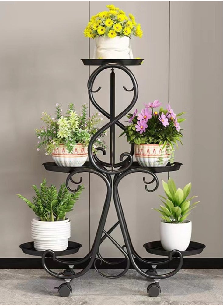 Kutis - 1-Piece Metal Plant Rack Stand Flower Shelf Storage with Wheels Black 57x24x78 cm - Image 1