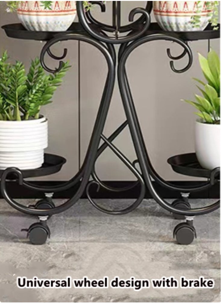 Kutis - 1-Piece Metal Plant Rack Stand Flower Shelf Storage with Wheels Black 57x24x78 cm - Image 1